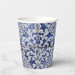 Portugese tegels - Azulejo Blue en White Floral Papieren Bekers
