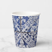 Portugese tegels - Azulejo Blue en White Floral Papieren Bekers (Voorkant)