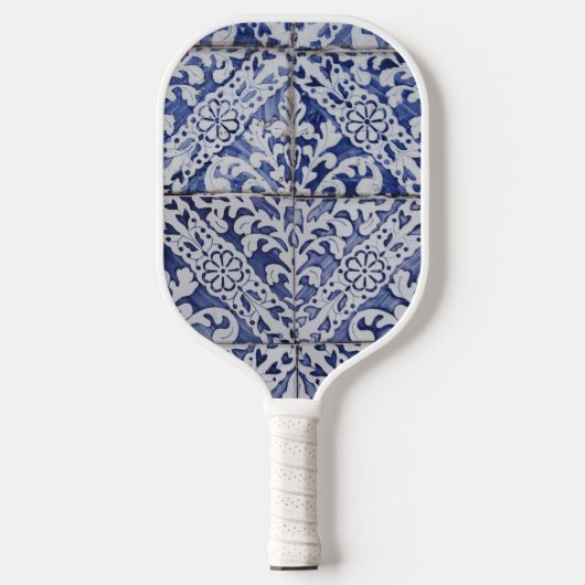 Portugese tegels - Azulejo Blue en White Floral Pickleball Paddle (Voorkant)