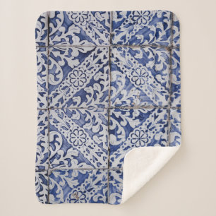 Portugese tegels - Azulejo Blue en White Floral Sherpa Deken