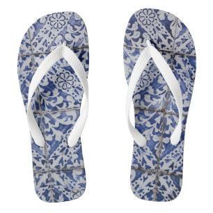 Portugese tegels - Azulejo Blue en White Floral Teenslippers