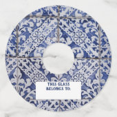 Portugese tegels - Azulejo Blue en White Floral Wijnglaslabel (Achterkant)