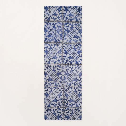Portugese tegels - Azulejo Blue en White Floral Yogamat (Voorkant)