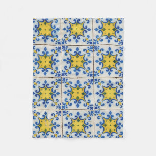 Portugese tegels - Azulejo Blue en Yellow Pattern Fleece Deken