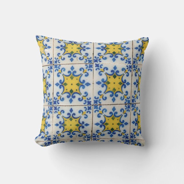 Portugese tegels - Azulejo Blue en Yellow Pattern Kussen (Voorkant)