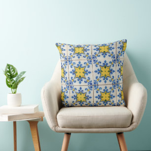 Portugese tegels - Azulejo Blue en Yellow Pattern Kussen