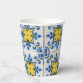 Portugese tegels - Azulejo Blue en Yellow Pattern Papieren Bekers (Achterkant)
