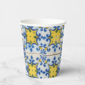 Portugese tegels - Azulejo Blue en Yellow Pattern Papieren Bekers (Rechts)