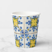 Portugese tegels - Azulejo Blue en Yellow Pattern Papieren Bekers (Voorkant)