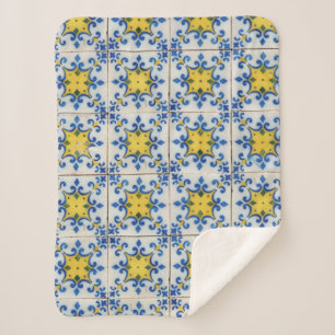 Portugese tegels - Azulejo Blue en Yellow Pattern Sherpa Deken
