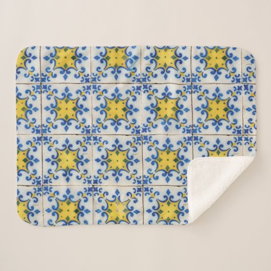 Portugese tegels - Azulejo Blue en Yellow Pattern Sherpa Deken (Voorkant (horizontaal))