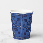 Portugese tegels - Azulejo Blue Floral Leaf Design Papieren Bekers (Rechts)