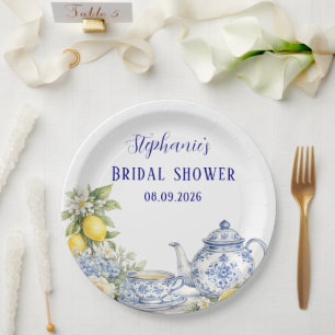 Portugese Tegelwerk Blauw Mediterrane Bruidsdouche Papieren Bordje
