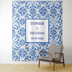 Portugese Tegelwerk Blauw Mediterrane Huwelijk Wandkleed