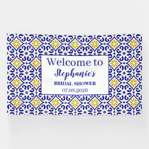 Portugese Tegelwerk Blauw Rustiek Elegant Bruiloft Spandoek