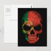 Portugese vlag schedel op zwart briefkaart (Voorkant / Achterkant)