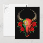 Portugese vlaggenschipschedel met rode rozen briefkaart (Voorkant / Achterkant)