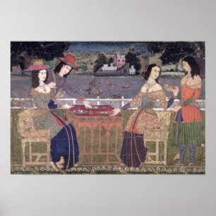Portugese vrouwen die een maaltijd eten, Goa Poster