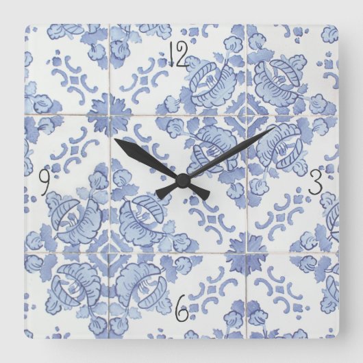 Portugese wandklok op het Tile Square Vierkante Klok (Voorkant)