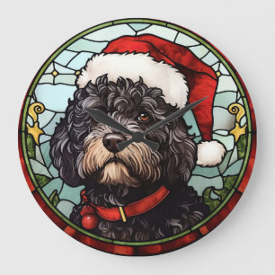 Portugese Waterdog Glas-in-lood Kerstmis Grote Klok