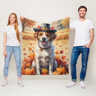 Portugese Waterdog in herfstbladeren Thanksgiving Fleece Deken