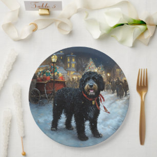 Portugese Waterdog Kerst Feestelijke Periode Papieren Bordje