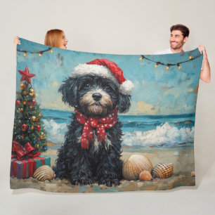Portugese Waterhond Kerst Vintage Strand Fleece Deken