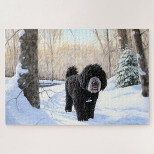 Portugese waterhond laat het sneeuwen Kerstmis Legpuzzel