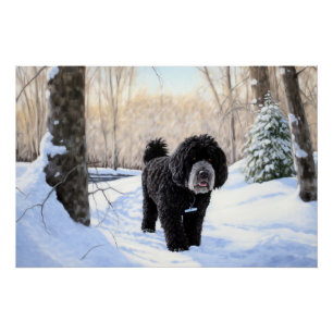 Portugese waterhond laat het sneeuwen Kerstmis Perfect Poster