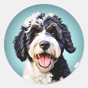 Portugese waterhond met bloemen ronde sticker