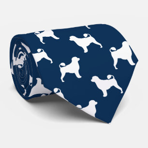 Portugese waterhond silhouetten patroon blauw stropdas