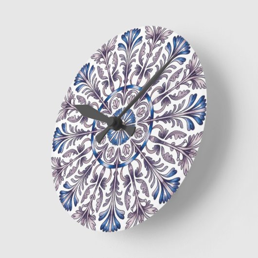 Portuguese Azulejo Blue Floral Pattern Wall Clock Ronde Klok (Hoek)