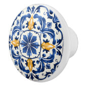 Portuguese Azulejo Pattern Blue White Yellow Keramische Knop (Rechts)