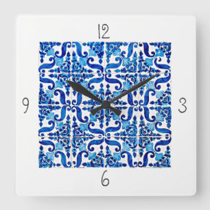 Portuguese Azulejo Square Wall Clock Vierkante Klok