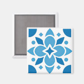 Portuguese Azulejo Tile Blue Pattern Square Magnet (Recto/Verso)