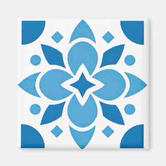 Portuguese Azulejo Tile Blue Pattern Square Magnet Magneet