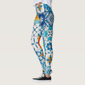 Portuguese Azulejo Tile Leggings – Blue & Yellow M (Gauche)