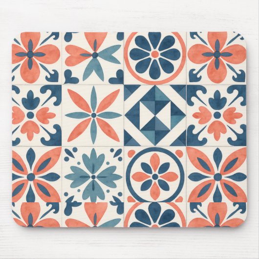 Portuguese Azulejo Tile Pattern Mousepad – Blue &  Muismat (Voorkant)