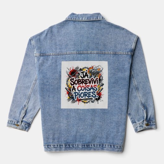Portuguese biker quote – graffiti  denim jacket (Achterkant)