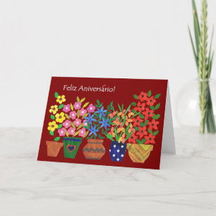Portuguese Birthday Card - Flower Power Kaart