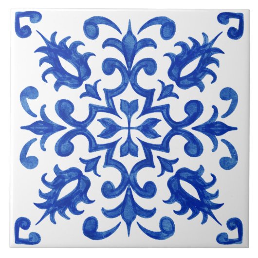 Portuguese Blue Tile central round medallion Tegeltje (Voorkant)