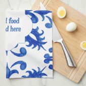 Portuguese Blue Tile central round medallion Theedoek (Quarter Fold)