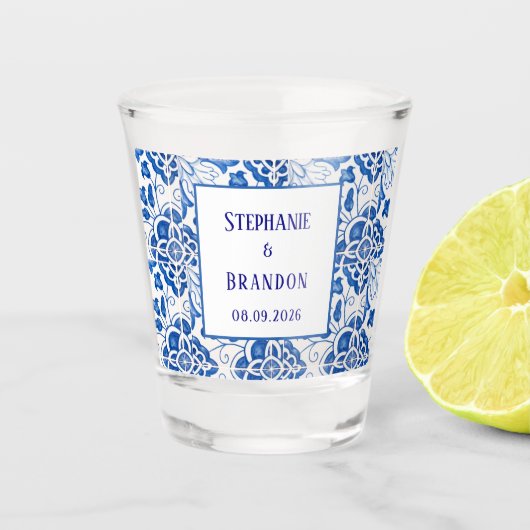 Portuguese Tiles Blue Mediterranean Wedding Shot Glas (Voorkant)