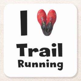 Posavasos "I love Trail Running" Vierkante Kartonnen Onderzetter