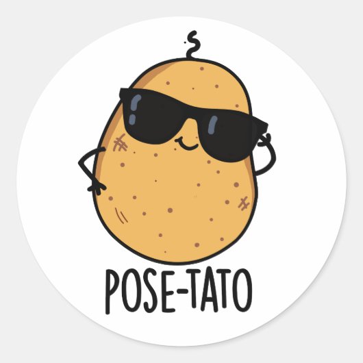 Pose-tato Funny Potato Pun Ronde Sticker (Voorkant)
