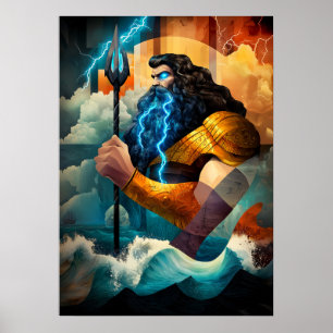 Poseidon - Cubistische Minimalistische Legende - G Poster