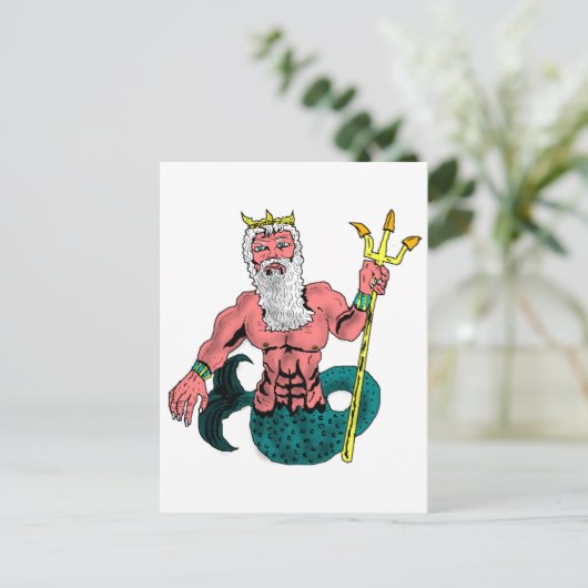 Poseidon, Grieks god van het Zee Holding Trident Briefkaart (Staand voorkant)