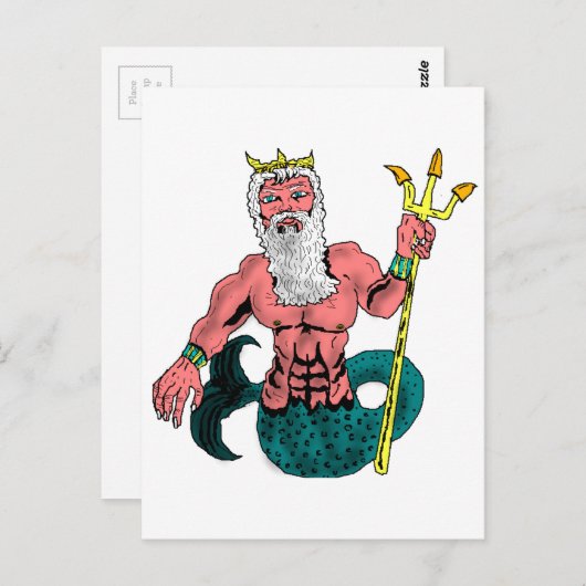 Poseidon, Grieks god van het Zee Holding Trident Briefkaart (Voorkant / Achterkant)
