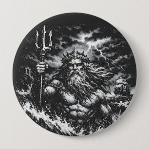 Poseidon — Heer van de Diepte door BurnsInHell Ronde Button 4,0 Cm