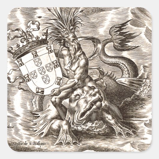 Poseidon in Zee Vierkante Sticker (Voorkant)